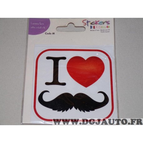 Autocollant stikers I love moustache Kisikol 