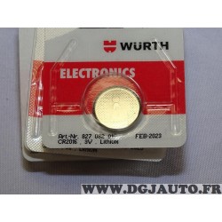 Pile bouton ronde clé télécommande type CR2016 3V lithium DLU 02/2023 Wurth 827082016 