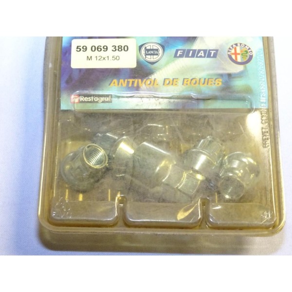 Pack 4 ecrous fixation de roue antivol jante M12x1.5 Fiat 59069380 pour fiat lancia alfa romeo  