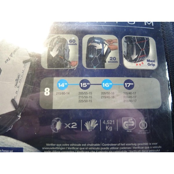 Paire chaines neige Norauto premium 8 VIII pour pneu roue 215/60/14 205/55/15 215/50/15 225/50/15 205/50/16 215/45/16 205/40/17 