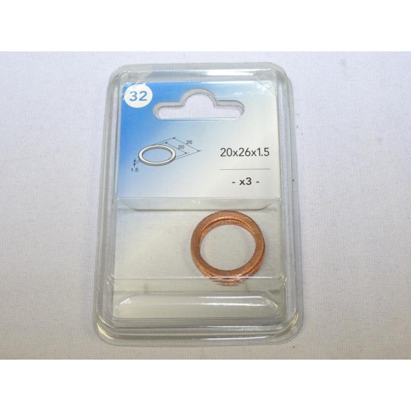 Blister 3 joints bouchon de vidange 20x26x1.5 Norauto n°32 913662  