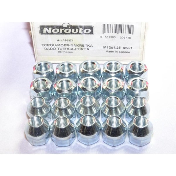 Lot 20 ecrous conique fixation roue jante M12x1.25 SW21 Norauto 320371 2890912  