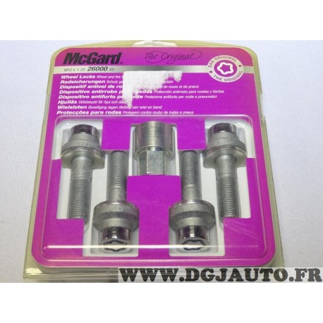 Blister 4 boulons ecrou antivol roue jante M12x1.25 M12 x 1.25 Mcgard 26000SU pour citroen BX CX xsara picasso visa alfa romeo 1