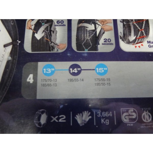 Paire chaines neige Norauto premium 4 pour pneu roue 175/70/13 185/65/13 195/55/14 175/55/15 195/50/15 175 70 13 185 65 13 195 5