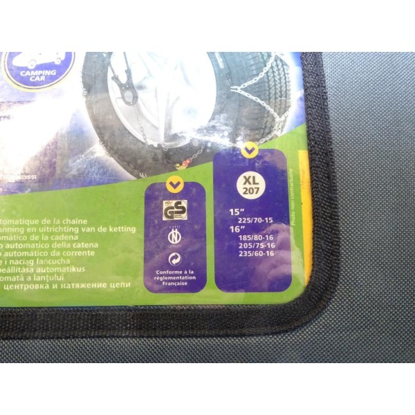 Paire chaines neige maille taile 12  pour camping car camionette 4x4 Norauto XL207 pour pneu roue jante 225/70/15 185/80/16 205/