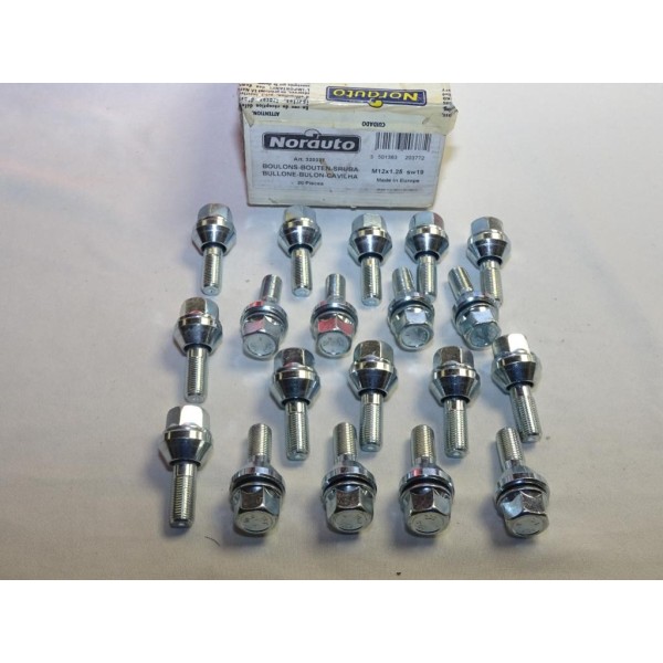 Pack 20 boulons conique M12X1.25 SW19 fixation roue jante Norauto 320377 801116811Z  