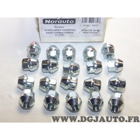 Pack 20 ecrous de roue conique M12x1.25 SW19 fixation jante Norauto 320372 