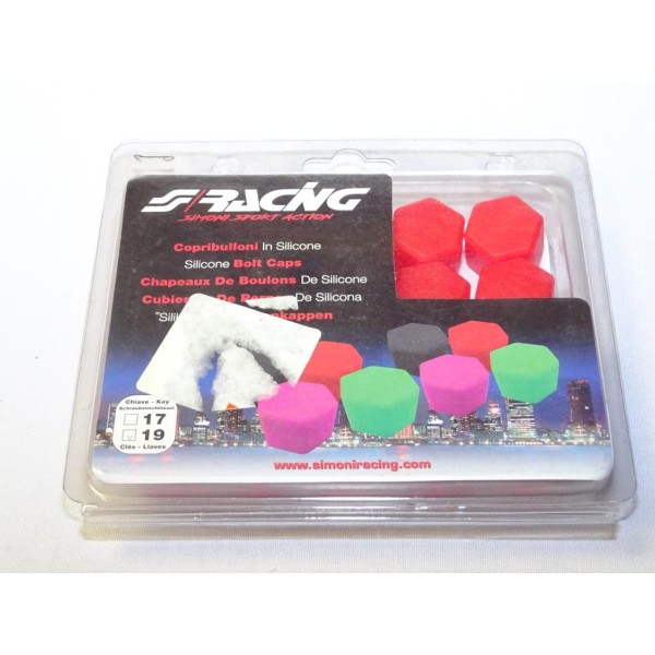 Blister 20 bouchons couvres boulon ecrous de roue jante taille 19 universel rouge Simoni CBR/17 Rosso  