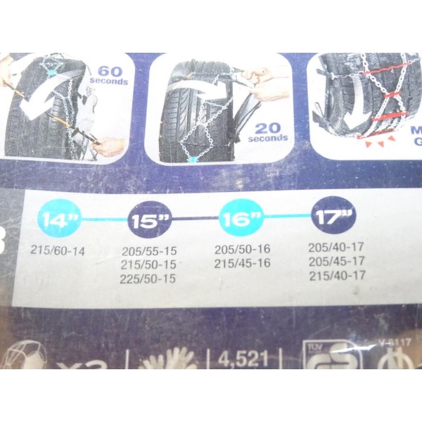 Paire chaines neige Norauto premium N°8 VIII pour pneu roue jante 215/60/14 205/55/15 215/50/15 225/50/15 205/50/16 215/45/16 20