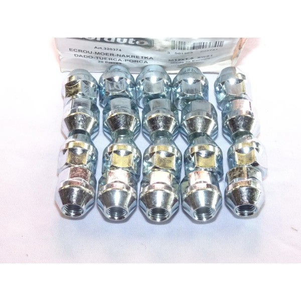 Lot 20 ecrous conique fixation roue jante M12x1.5 SW21 Norauto 320374  