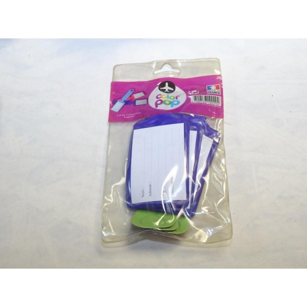 Blister 3 étiquettes bagages valise voyage violet et vert Color pop 3700536100294 