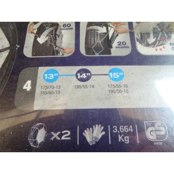 Paire chaine neige Norauto premium N°4 IV pour pneu roue 175/70/13 185/65/13 195/55/14 175/55/15 195/50/15 175 70 13 185 65 13 1