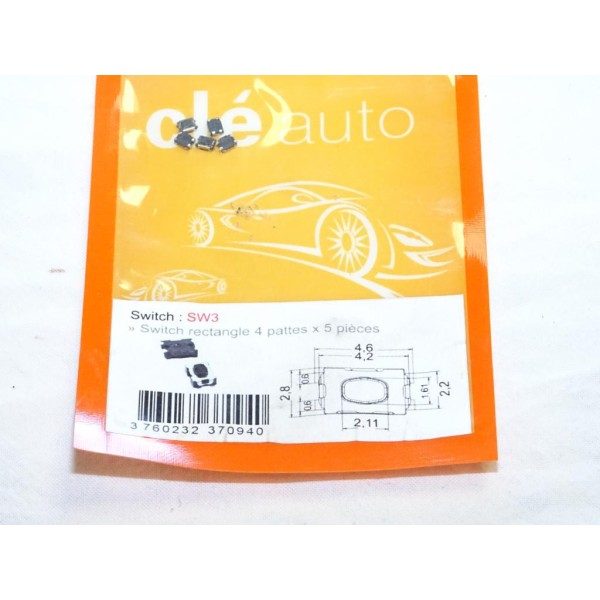 Blister 5 switchs rectangle 4 pattes bouton poussoir télécommande clé Clé auto SW3 