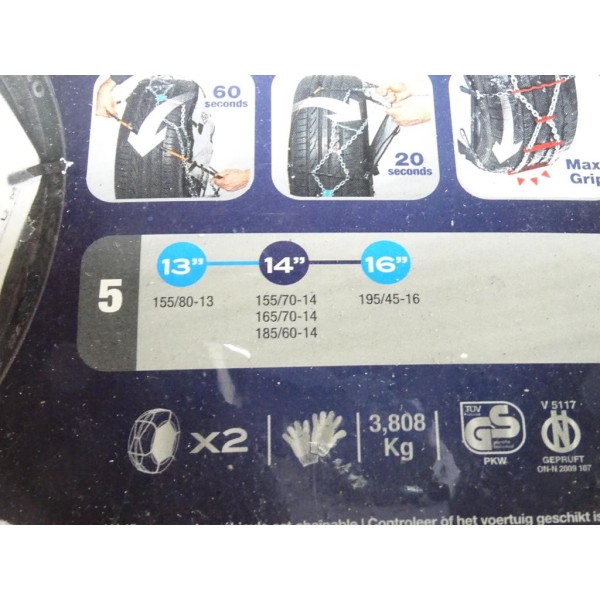 Paire de chaines neige Norauto premium N°5 V pour pneu roue jante 155/80/13 155/70/14 165/70/14 185/60/14 195/45/16 155 80 13 15