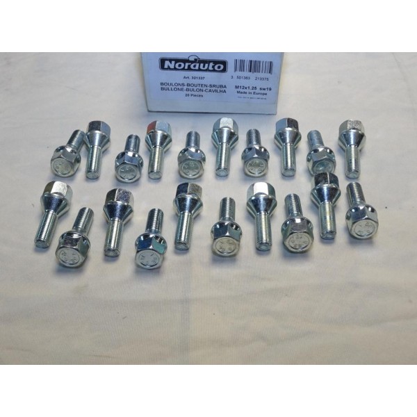 Boite 20 boulons de roue conique M12x1.25x26 SW19 fixation jante Norauto 321337 