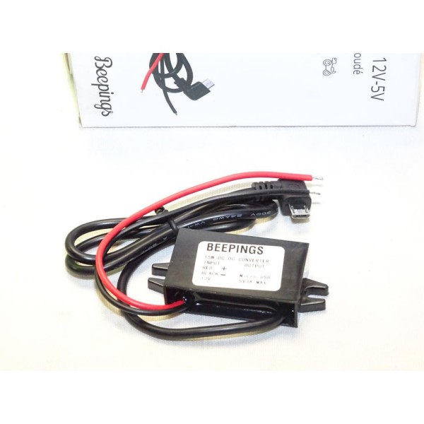 Convertisseur de tension 12V-5V micro USB coudé Beepings CVCDE12V pour moto scooter voiture 