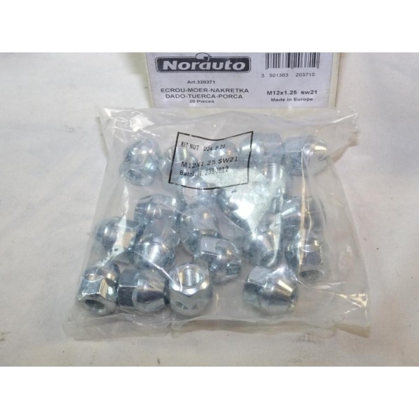Lot 20 boulons ecrous conique fixation roue jante M12x1.25 SW21 Norauto 320371 