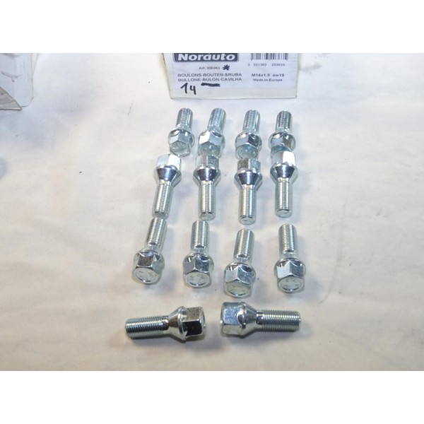 Lot 14 boulons de roue fixation jante M14x1.5x30 SW19 Norauto 320363 