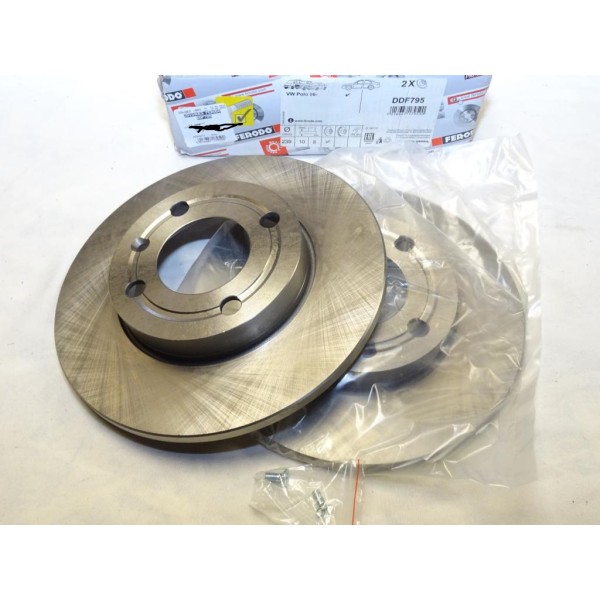 Paire disques de frein avant plein 239mm diametre Ferodo DDF795 pour seat arosa volkswagen polo 2 3 II III 