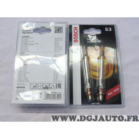 Lot 2 bougies de prechauffe Bosch N°53 0250404901 pour citroen C3 C4 C5 DS3 DS4 DS5 jumpy 2 II berlingo 2 II ford B-max Bmax C-m