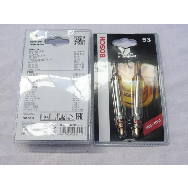 Lot 2 bougies de prechauffe Bosch N°53 0250404901 pour citroen C3 C4 C5 DS3 DS4 DS5 jumpy 2 II berlingo 2 II ford B-max Bmax C-m