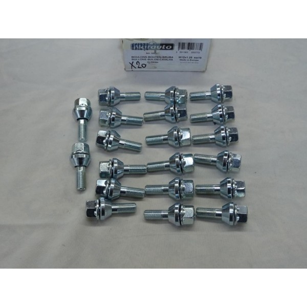 Ensemble 20 boulons conique M12X1.25x28 SW19 fixation roue jante Norauto 320377 