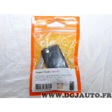 Coque clé télécommande 4 boutons avec lame à tailler 7mm Clé auto PSA407C pour peugeot 807 1007 citroen C8 