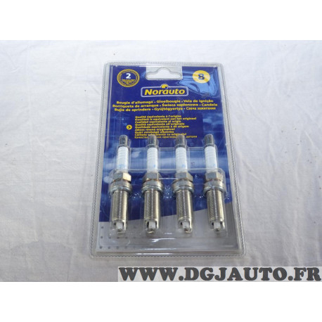 Blister 4 bougies allumage Norauto N°8 pour citroen C3 C4 peugeot 206 307 1007 1.4 16V renault clio 2 3 II III kangoo modus twin