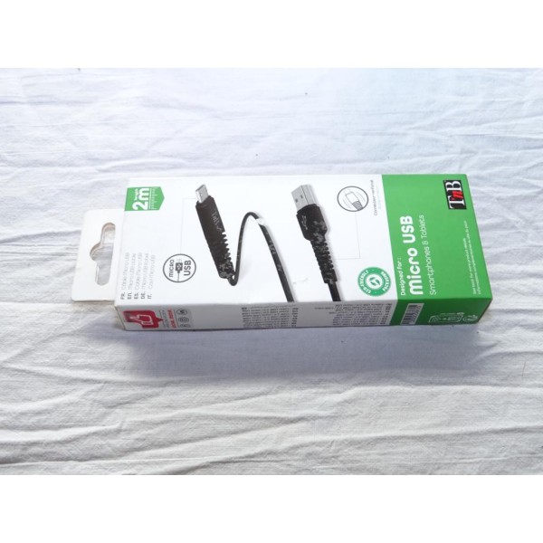 Cable chargeur charge USB micro USB pour telephone tablette 2M 2mètre TNB CBMUSB2BK 