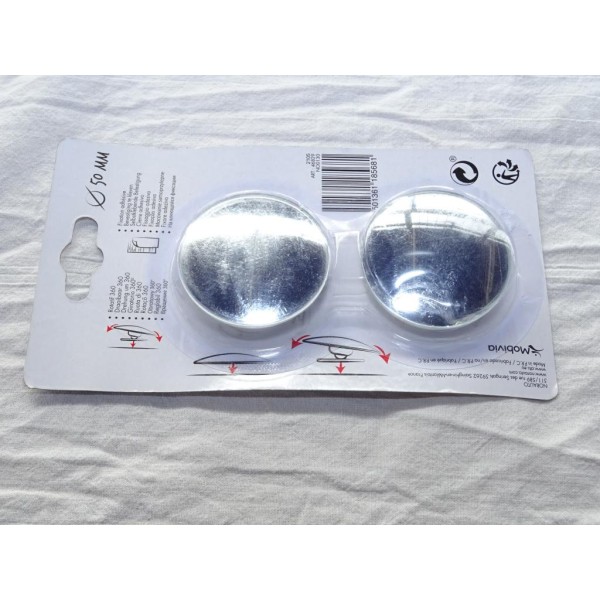 Lot 2 miroirs angle mort rond 50mm autocollant retroviseur Norauto 46829 