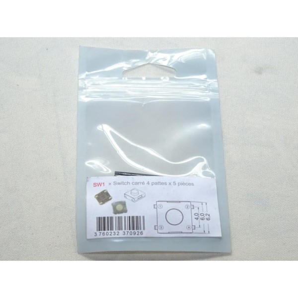 Pack 5 switchs carré 4 pattes bouton poussoir télécommande clé Clé auto SW1 