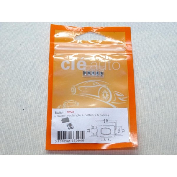 Pack 5 switchs rectangle 4 pattes bouton poussoir télécommande clé Clé auto SW3 