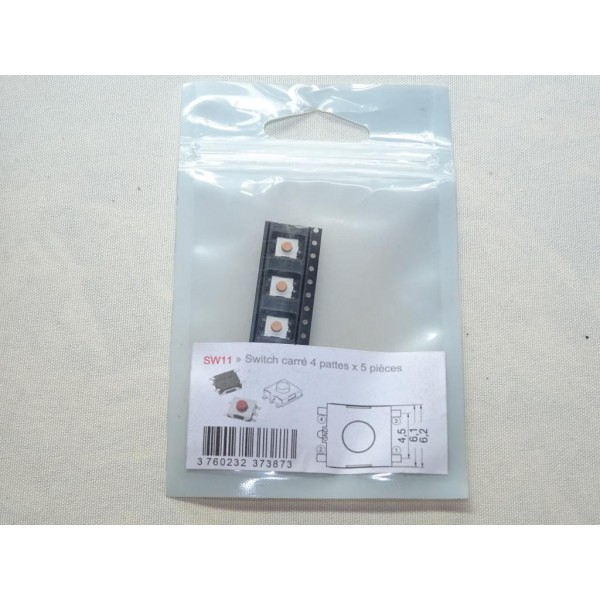 Pack 5 switchs carré 4 pattes bouton poussoir télécommande clé Clé auto SW11 