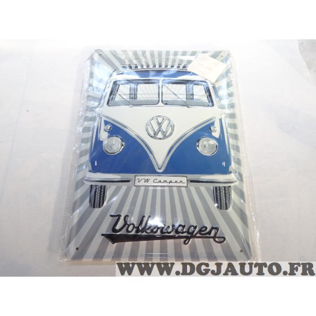 Plaque décoration en tole vintage Brisa BB5005 volkswagen combi T1 bleu 20x30cm 