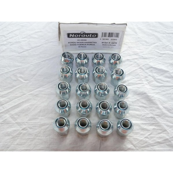 Lot 20 boulons ecrou de roue fixation jante M12x1.5 SW19 Norauto 320380 