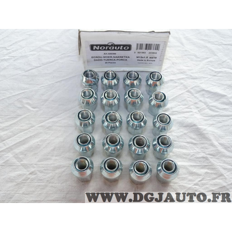 Lot De 20 écrous De Roue Chromés – Filetage M12 X 1,5 – Siège Conique Fermé – Pour Montage Roues Voiture – Antirouille