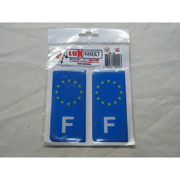 Jeu 2 embouts plaque immatriculation autocollant sticker resine bleu F France Luximmat FB 