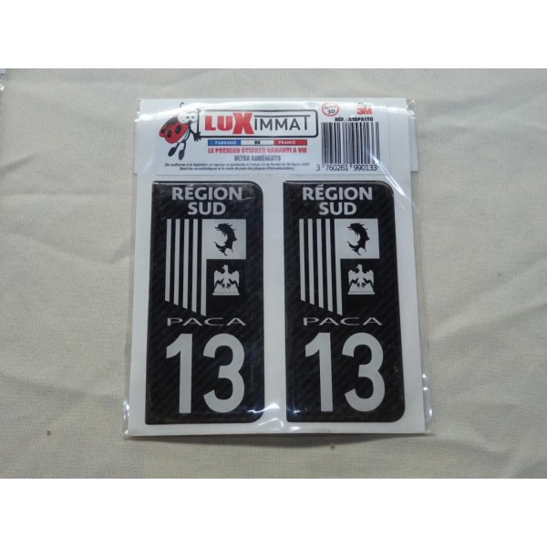 Jeu 2 embouts plaque immatriculation autocollant sticker resine noir 13 PACA region sud Luximmat A13PA1T0 