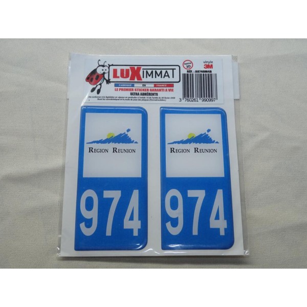 Jeu 2 embouts plaque immatriculation autocollant sticker resine 974 region Reunion Luximmat A9740M4B 