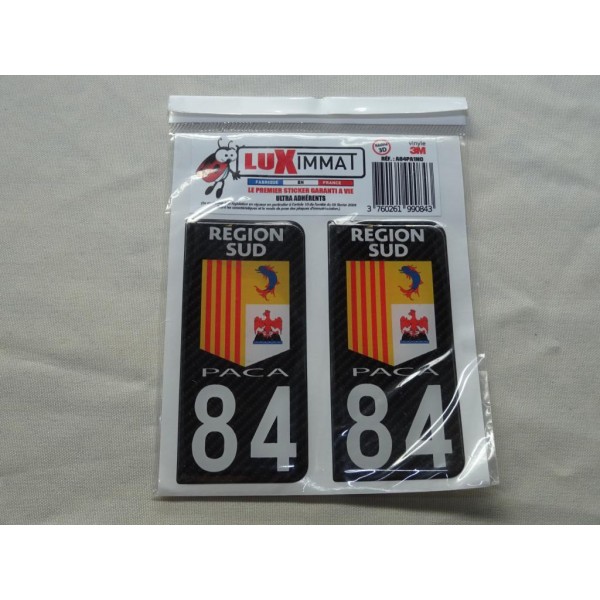 Jeu 2 embouts plaque immatriculation autocollant sticker resine noir 84 PACA region sud Luximmat A84PA1N0 