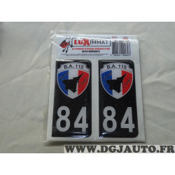 Jeu 2 embouts plaque immatriculation autocollant sticker resine 84 B.A. 115 Luximmat A84PA305NC 