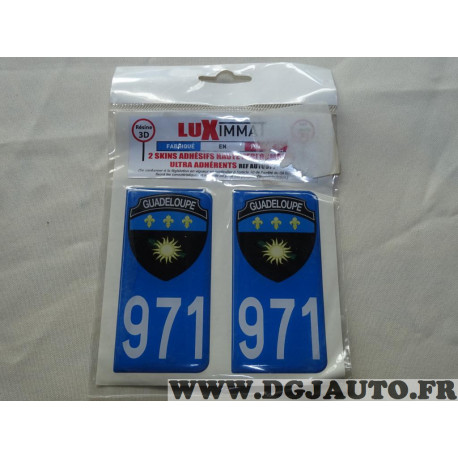 Jeu 2 embouts plaque immatriculation autocollant sticker resine 971 Guadeloupe Luximmat AUTO971 