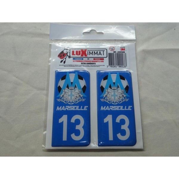 Jeu 2 embouts plaque immatriculation autocollant sticker resine 13 OM Marseille Luximmat A13PA5B 
