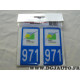 Jeu 2 embouts plaque immatriculation autocollant sticker resine 971 region Guadeloupe Luximmat SKA 971