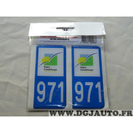 Jeu 2 embouts plaque immatriculation autocollant sticker resine 971 region Guadeloupe Luximmat SKA 971 