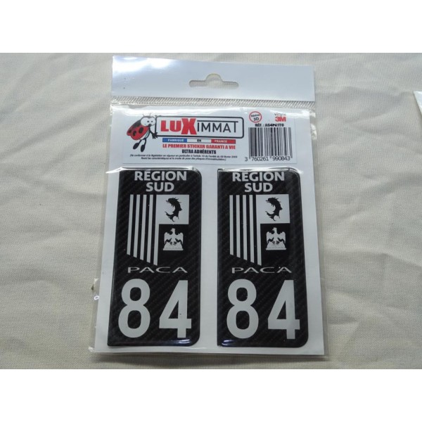 Jeu 2 embouts plaque immatriculation autocollant sticker resine noir 84 PACA region sud Luximmat A84PA1T0 