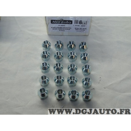 Jeu 20 ecrous de roue conique M12x1.25 SW19 fixation jante Norauto 320372 