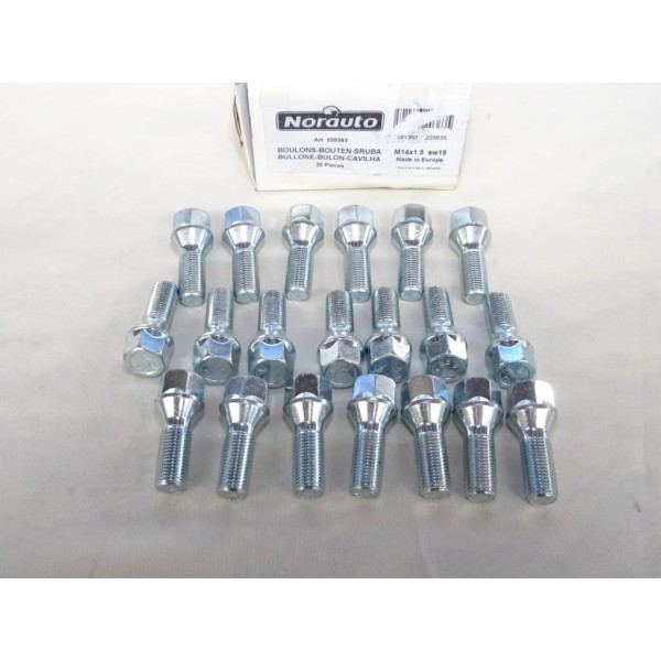 Pack 20 boulons de roue fixation jante M14x1.5x30 SW19 Norauto 320363 