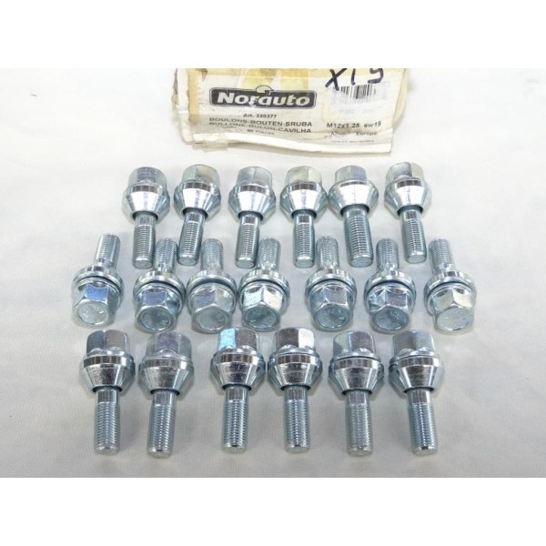 Lot 19 boulons de roue conique M12X1.25 SW19 fixation jante Norauto 320377 801116811Z 