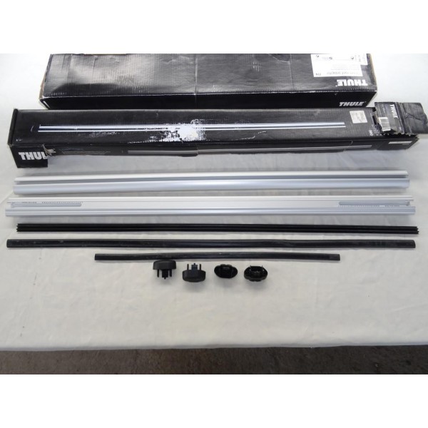 Jeu 2 barres de toit aluminium (juste les barres avec bouchons et caoutchouc contenu de la photo) longueur 108cm de long Thule 8